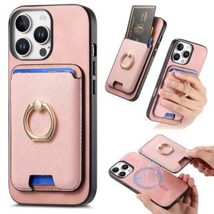 For iPhone 16 Pro Retro Cross Leather Card Bag MagSafe Phone Case(Pink)