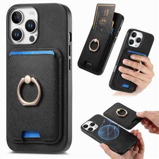 For iPhone 15 Pro Max Retro Cross Leather Card Bag MagSafe Phone Case(Black)