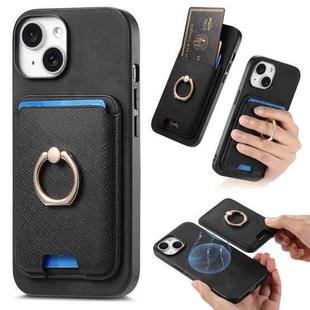 For iPhone 14 Plus Retro Cross Leather Card Bag MagSafe Phone Case(Black)
