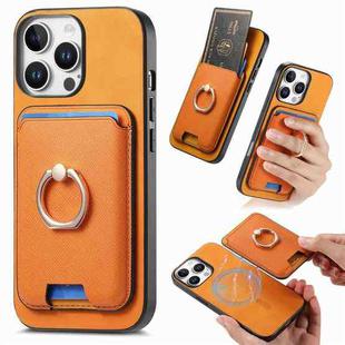 For iPhone 14 Pro Max Retro Cross Leather Card Bag MagSafe Phone Case(Yellow)