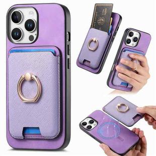 For iPhone 13 Pro Max Retro Cross Leather Card Bag MagSafe Phone Case(Purple)