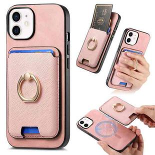 For iPhone 11 Retro Cross Leather Card Bag MagSafe Phone Case(Pink)