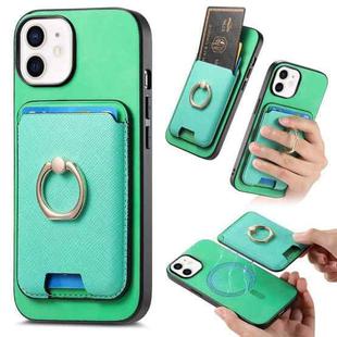 For iPhone 11 Retro Cross Leather Card Bag MagSafe Phone Case(Green)