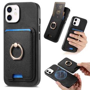 For iPhone 11 Retro Cross Leather Card Bag MagSafe Phone Case(Black)