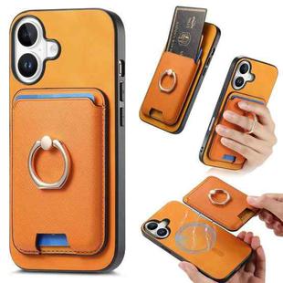 For iPhone 17 Retro Cross Leather Card Bag MagSafe Phone Case(Yellow)