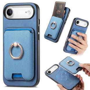 For iPhone Air Retro Cross Leather Card Bag MagSafe Phone Case(Blue)