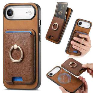 For iPhone Air Retro Cross Leather Card Bag MagSafe Phone Case(Brown)