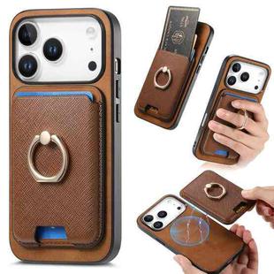 For iPhone 17 Pro Max Retro Cross Leather Card Bag MagSafe Phone Case(Brown)