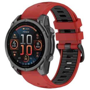 For Garmin Fenix 8 AMOLED 47mm Dual Color Quick Release Steel Buckle 22mm Silicone Watch Band(Red+Black)