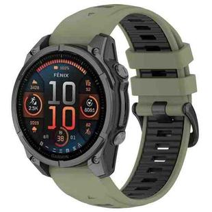 For Garmin Fenix 8 AMOLED 47mm Dual Color Quick Release Steel Buckle 22mm Silicone Watch Band(Military Green+Black)