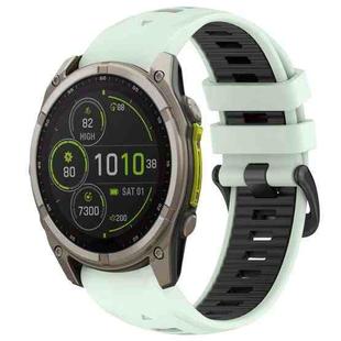 For Garmin Fenix 8 MIP 51mm Dual Color Quick Release Steel Buckle 26mm Silicone Watch Band(Mint Green+Black)