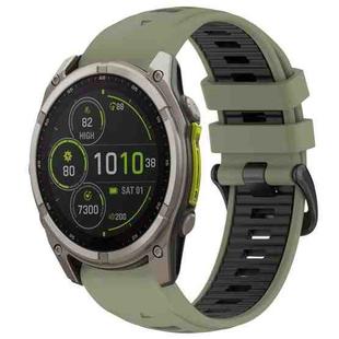 For Garmin Fenix 8 MIP 51mm Dual Color Quick Release Steel Buckle 26mm Silicone Watch Band(Military Green+Black)