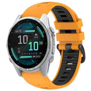 For Garmin Fenix 8 AMOLED 43mm Dual Color Quick Release Steel Buckle 20mm Silicone Watch Band(Orange+Black)