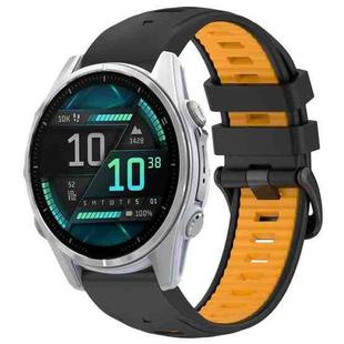 For Garmin Fenix 8 AMOLED 43mm Dual Color Quick Release Steel Buckle 20mm Silicone Watch Band(Black+Orange)