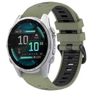 For Garmin Fenix 8 AMOLED 43mm Dual Color Quick Release Steel Buckle 20mm Silicone Watch Band(Military Green+black)