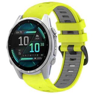 For Garmin Fenix 8 AMOLED 43mm Dual Color Quick Release Steel Buckle 20mm Silicone Watch Band(Lime Green+Gray)