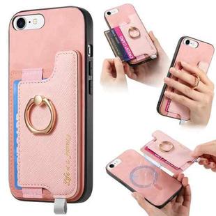 For iPhone 7 / 8 / SE 2022 Retro Magsafe Cross Leather Ring Holder Card Bag Phone Case(Pink)