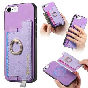 For iPhone 7 / 8 / SE 2022 Retro Magsafe Cross Leather Ring Holder Card Bag Phone Case(Purple)
