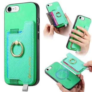 For iPhone 7 / 8 / SE 2022 Retro Magsafe Cross Leather Ring Holder Card Bag Phone Case(Green)