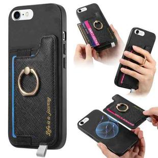 For iPhone 7 / 8 / SE 2022 Retro Magsafe Cross Leather Ring Holder Card Bag Phone Case(Black)