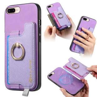 For iPhone 7 Plus / 8 Plus Retro Magsafe Cross Leather Ring Holder Card Bag Phone Case(Purple)