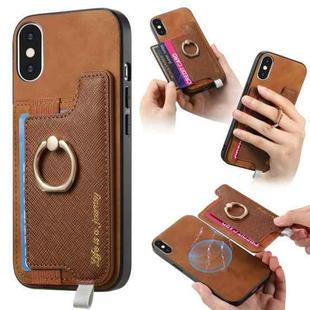 For iPhone X / XS Retro Magsafe Cross Leather Ring Holder Card Bag Phone Case(Brown)