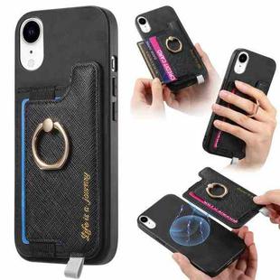 For iPhone XR Retro Magsafe Cross Leather Ring Holder Card Bag Phone Case(Black)