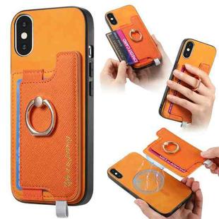 For iPhone XS Max Retro Magsafe Cross Leather Ring Holder Card Bag Phone Case(Yellow)