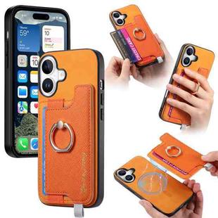 For iPhone 17 Retro Magsafe Cross Leather Ring Holder Card Bag Phone Case(Yellow)
