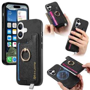 For iPhone 17 Retro Magsafe Cross Leather Ring Holder Card Bag Phone Case(Black)