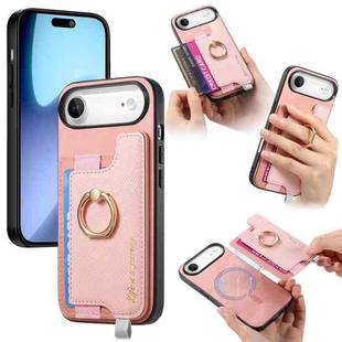 For iPhone Air Retro Magsafe Cross Leather Ring Holder Card Bag Phone Case(Pink)