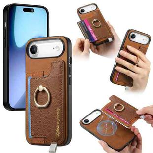 For iPhone Air Retro Magsafe Cross Leather Ring Holder Card Bag Phone Case(Brown)