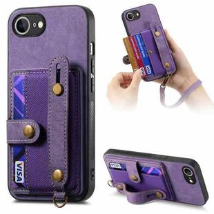 For iPhone 16e Retro Cross Wristband Wallet Leather Back Phone Case(Purple)