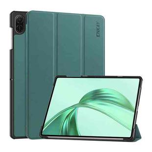 For Honor Pad X8a 11 ENKAY Tri-fold Custer Texture Leather Protective Tablet Case(Dark Green)