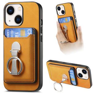 For iPhone 14 Retro Folding Ring Holder Card Bag MagSafe Phone Case(Yellow)