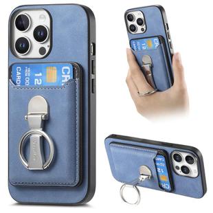 For iPhone 13 Pro Retro Folding Ring Holder Card Bag MagSafe Phone Case(Blue)