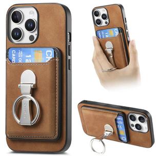 For iPhone 13 Pro Max Retro Folding Ring Holder Card Bag MagSafe Phone Case(Brown)