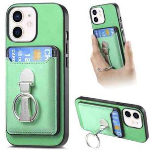 For iPhone 12 Retro Folding Ring Holder Card Bag MagSafe Phone Case(Green)