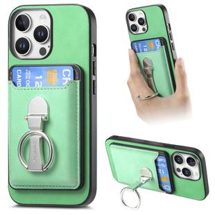 For iPhone 12 Pro Max Retro Folding Ring Holder Card Bag MagSafe Phone Case(Green)