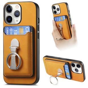 For iPhone 11 Pro Retro Folding Ring Holder Card Bag MagSafe Phone Case(Yellow)