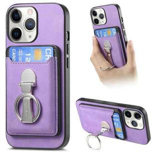 For iPhone 11 Pro Max Retro Folding Ring Holder Card Bag MagSafe Phone Case(Purple)