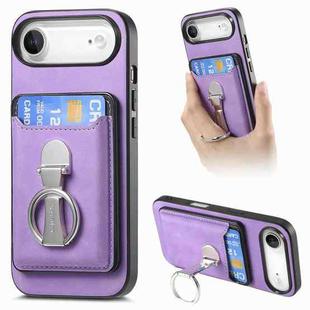 For iPhone Air Retro Folding Ring Holder Card Bag MagSafe Phone Case(Purple)