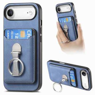 For iPhone Air Retro Folding Ring Holder Card Bag MagSafe Phone Case(Blue)