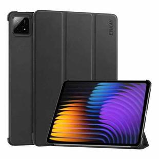 For Xiaomi Pad 7 / 7 Pro 11.2 ENKAY Tri-fold Custer Texture Leather Smart Tablet Case(Black)