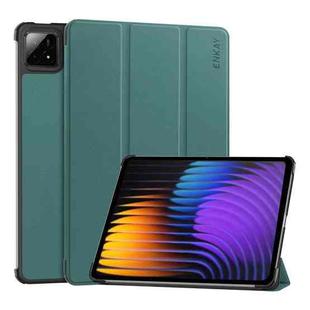 For Xiaomi Pad 7 / 7 Pro 11.2 ENKAY Tri-fold Custer Texture Leather Smart Tablet Case(Dark Green)