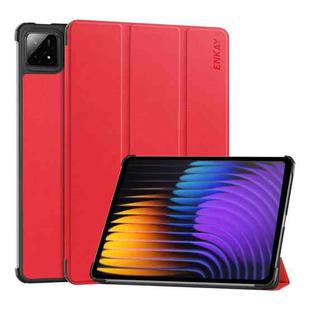 For Xiaomi Pad 7 / 7 Pro 11.2 ENKAY Tri-fold Custer Texture Leather Smart Tablet Case(Red)