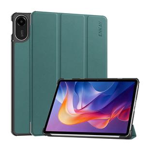 For Redmi Pad 2 11.0 ENKAY Tri-fold Custer Texture Leather Smart Tablet Case(Dark Green)