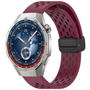 For Huawei Watch GT5 Pro 46mm Folding Magnetic Buckle Silicone Watch Band(Wine Red)