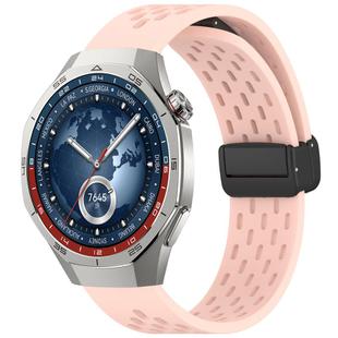 For Huawei Watch GT5 Pro 46mm Folding Magnetic Buckle Silicone Watch Band(Light Pink)