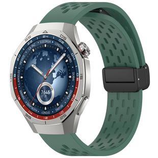 For Huawei Watch GT5 Pro 46mm Folding Magnetic Buckle Silicone Watch Band(Dark Green)